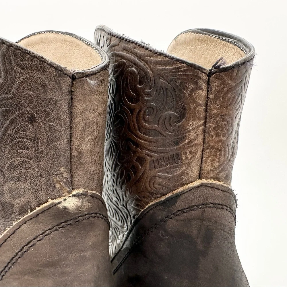 Freebird by Steven Mzcal Slate Brown Tooled Leather Western Ankle Boots